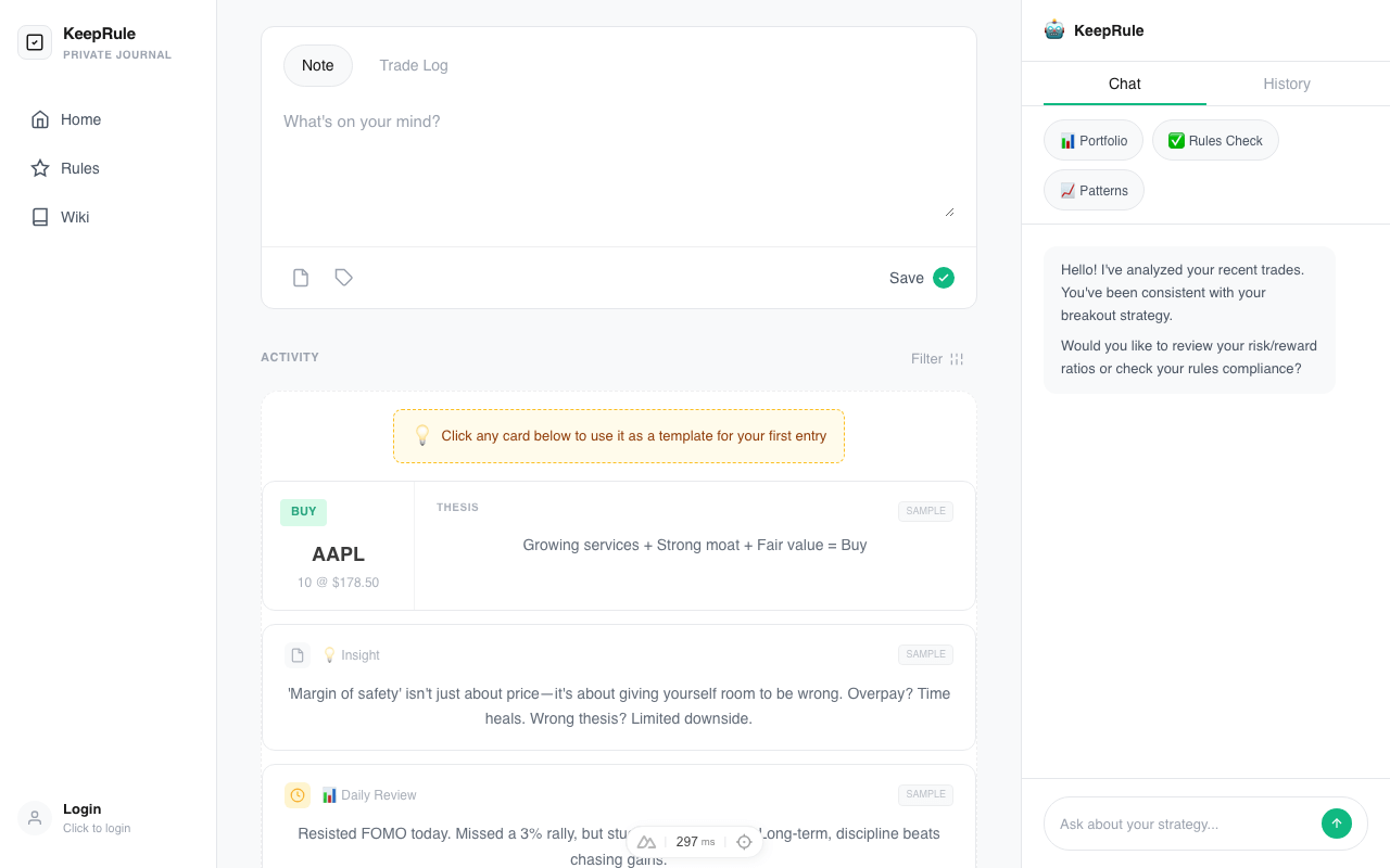 KeepRule product interface showcasing investment wisdom tracking
