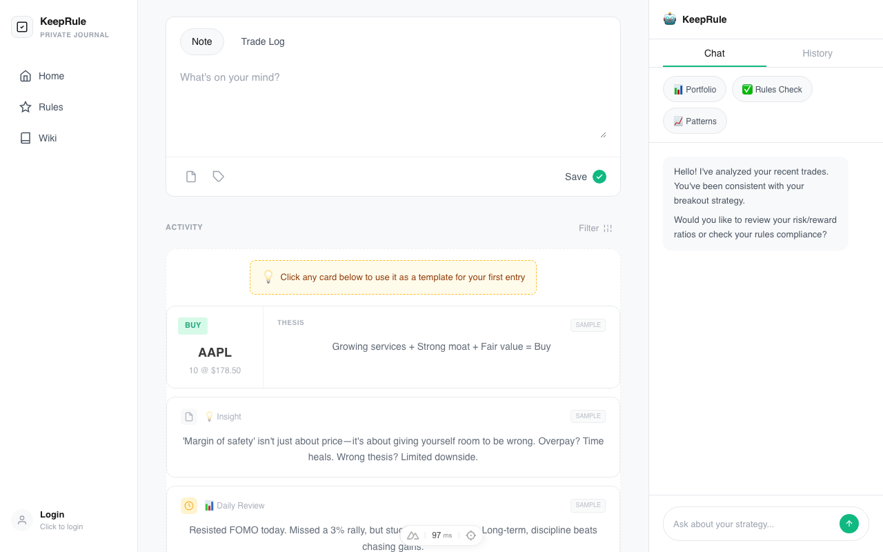 AI-powered trade analysis showing investment scoring based on Warren Buffett principles